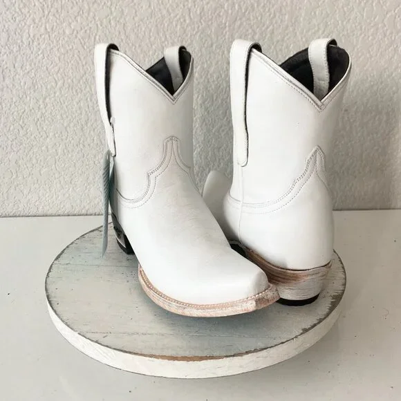 Lane EMMA JANE Womens Cowboy Bootie 7.5 White Western Cowgirl Short Ankle Boots - Picture 11 of 11